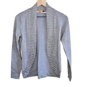 Belldini Heather Gray Knit Open Front Silvertone Stud Trim Sweater Sz S‎